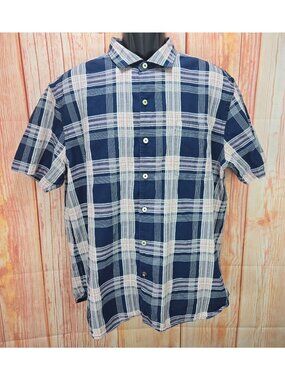 Tommy Bahama Mens Blue Plaid Cotton-Silk Blend Shirt XL